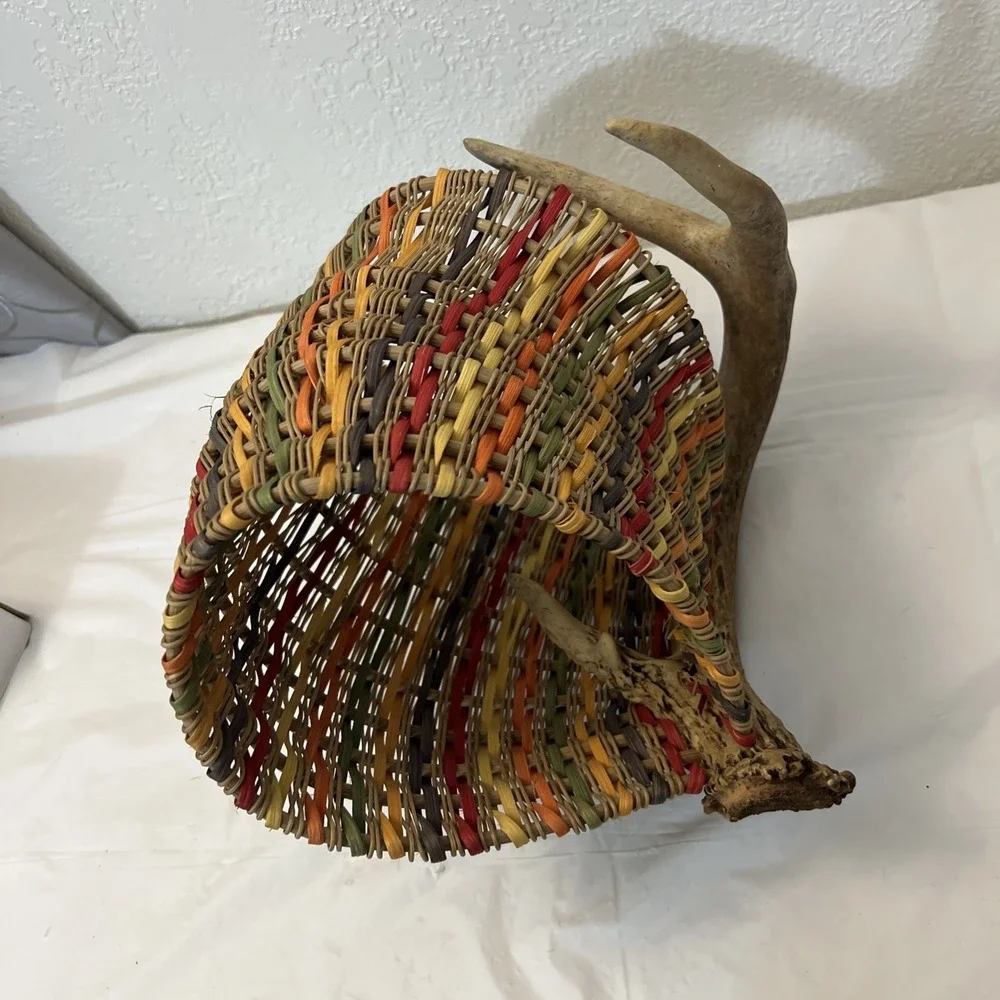 Antler Reed Basket Woven Exhibition Piece Art Rustic Lodge Decor 11x9 Sculpture